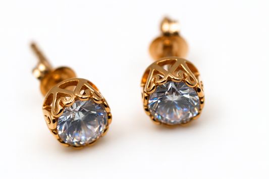 Genuine 9ct 9k 375 Rose Gold 6mm Stud Heart Filigree Earrings