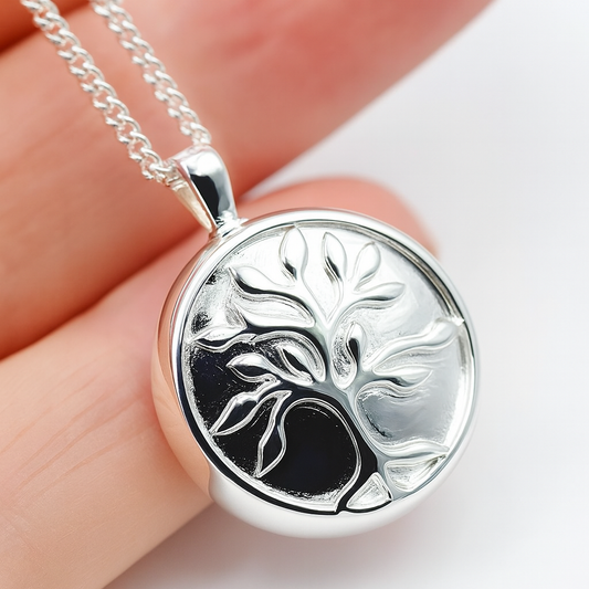 Sterling Silver 925 Tree of Life Memorial Pendant with Screw Opening + Necklace