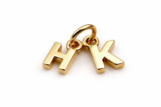 Genuine 9ct 9kt Genuine Tiny Small Yellow, Rose or White Gold Initial Pendant Charms H + K
