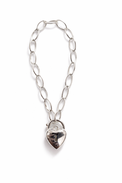 Sterling Silver 925 Oval Paperclip Links 19cm Bracelet + Heart Locket