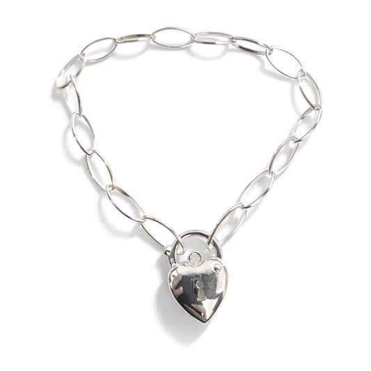 Sterling Silver 925 Oval Paperclip Links 19cm Bracelet + Heart Locket