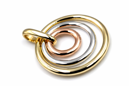 Genuine Heavy Solid 9ct 9k Yellow, White And Rose Gold 375 3 Circles Pendant