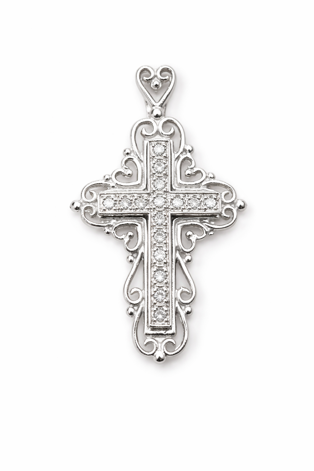 0.48cts Genuine 18ct 750 White Gold Diamond Cross Filigree Pendant