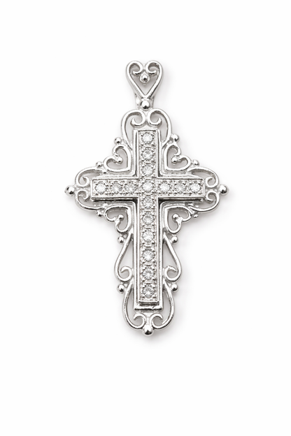 0.48cts Genuine 18ct 750 White Gold Diamond Cross Filigree Pendant
