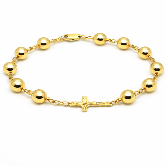 Genuine 9ct Yellow, Rose or White gold 8mm Ball Rosary Bead bracelet 24cm long