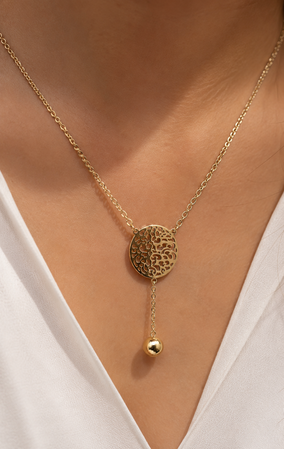 Genuine 9ct 9k 375 Yellow Gold Belcher Cable Chain Necklace 42cm + Filigree Disc Ball