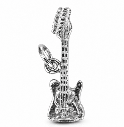 Genuine Sterling Silver 925 Music Electric Guitar Pendant Charm