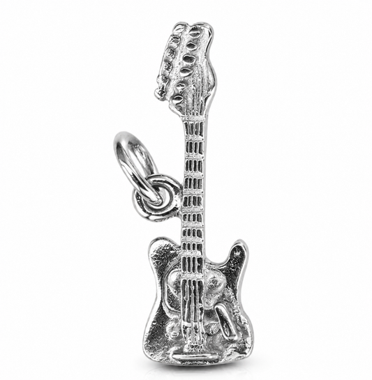 Genuine Sterling Silver 925 Music Electric Guitar Pendant Charm