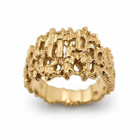Genuine 9ct 375 Full Solid Yellow, Rose or White Gold Nugget Ring 12mm Wide 267 - Choose your ring size Q to Z