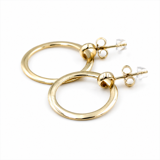 Genuine 9ct 9k 375 Yellow, Rose or White Gold 24mm Hoop Stud Circle Earrings
