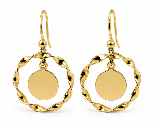 Genuine 9ct 9k 375 Solid Yellow, Rose or White Gold Hooks Fancy Disc Earrings