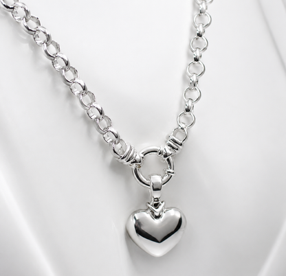Sterling Silver 50cm Heavy Belcher Chain Necklace Bolt Ring + Heart Enhancer Pendant