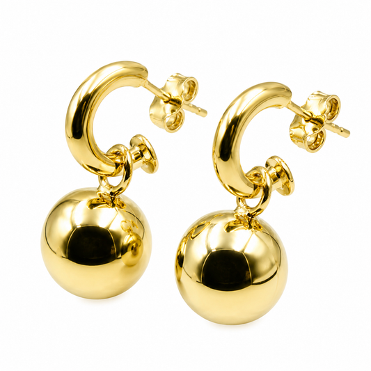 Kaedesigns Genuine Heavy 9ct 9kt 375 Yellow, Rose or White Gold 14mm Belcher Ball Drop Earrings