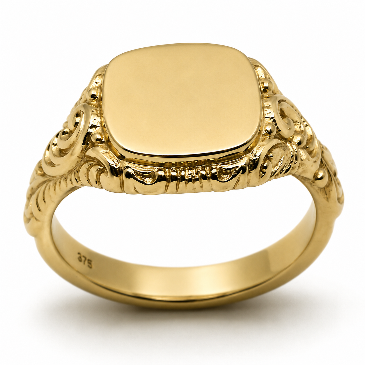 Kaedesigns Solid Genuine 9ct 9kt 375 Yellow Gold Square Engraved Signet Ring 335 - Choose your ring size Q to Z