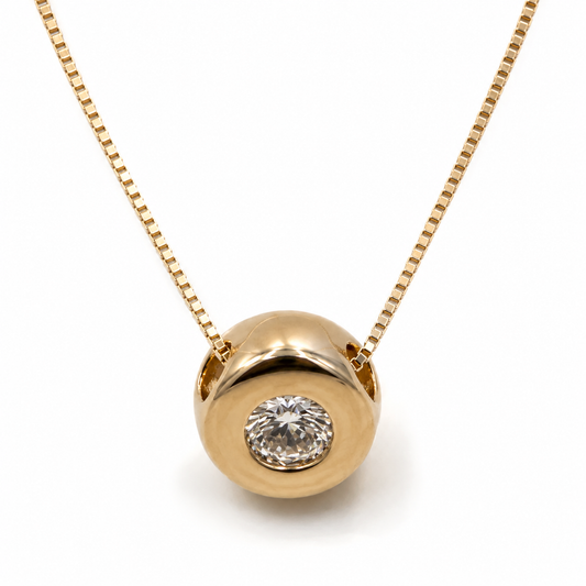Genuine 9ct 9k 375 Yellow Bezel Set Gold Slider Charm Pendant + Chain