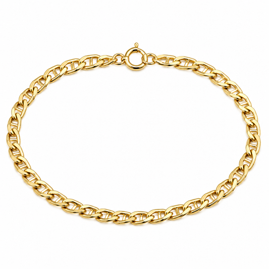 Genuine 14ct 14k 585 Yellow Mariner Chain Link Bracelet 17cm