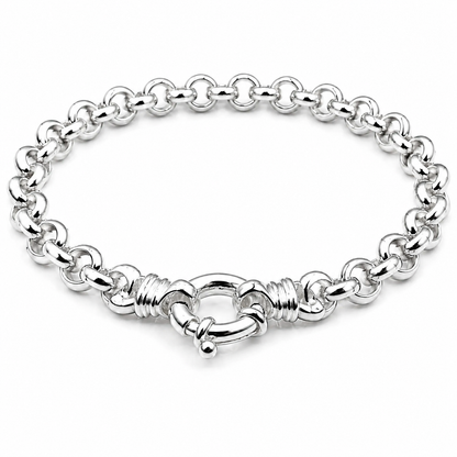 Kaedesigns Sterling Silver 925 Belcher bracelet with Bolt Ring 21cm