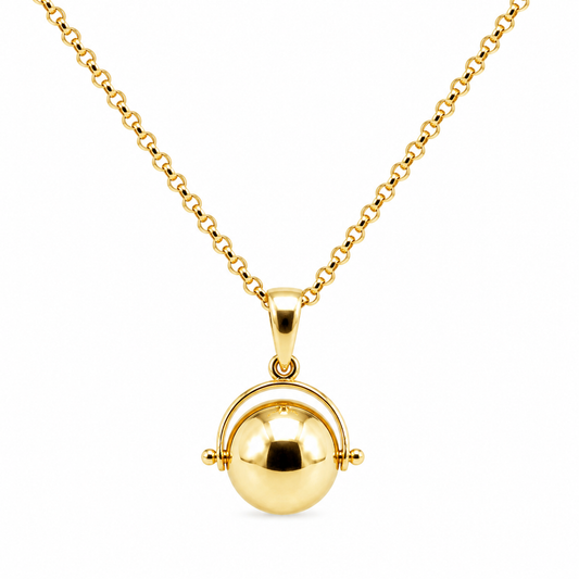 Genuine 9ct 9k 375 Yellow Gold 65cm Cable Necklace Chain + Spinner Ball Pendant