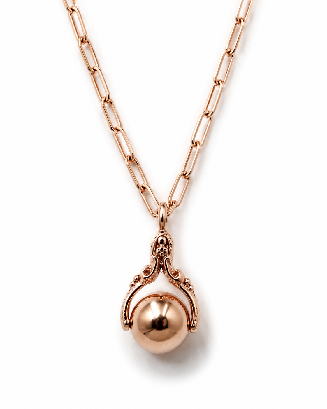 Genuine 9ct 9k Rose Gold 375 Handmade Paper Clip + Spinner Ball Pendant 45cm Necklace