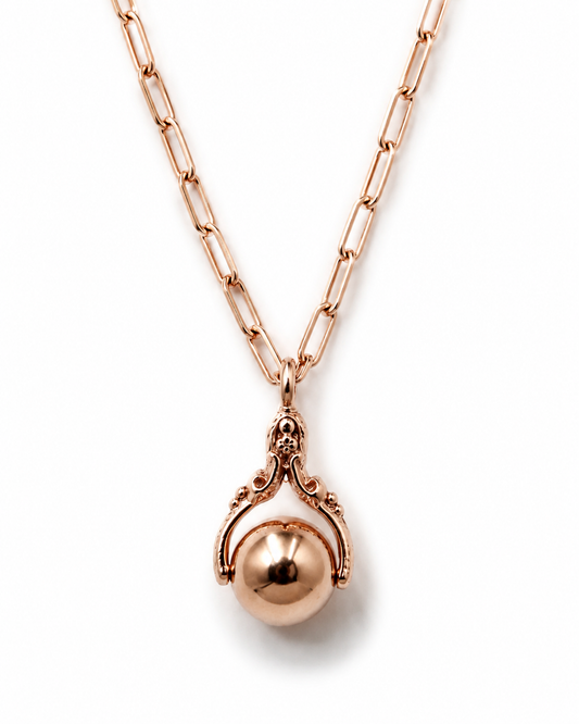 Genuine 9ct 9k Rose Gold 375 Handmade Paper Clip + Spinner Ball Pendant 45cm Necklace