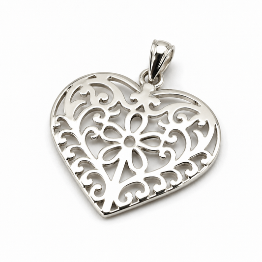 Kaedesigns Genuine Sterling Silver 925 Filigree Heart Pendant Charm