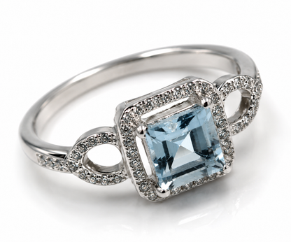 Size O / 7 Genuine Sterling Silver Ring Blue Topaz CZ Ring