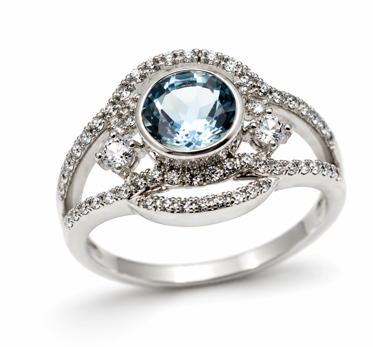 Size O / 7 Genuine Sterling Silver Fancy Blue Topaz CZ Ring