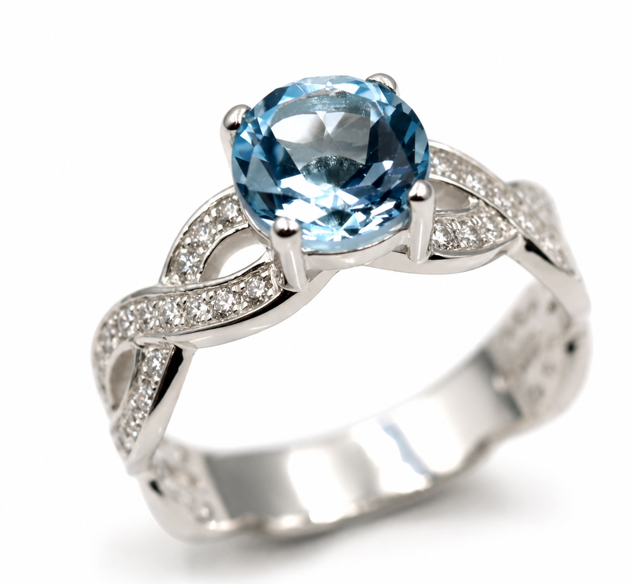 Size O / 7 Genuine Sterling Silver 925 Ring Blue Topaz CZ Ring
