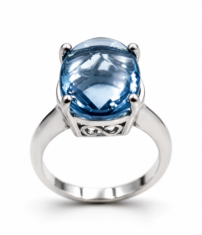Size N Sterling Silver 925 Light Blue Oval Spinel Ring