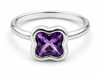 Size N Genuine Sterling Silver 925 Purple Amethyst Clover Ring