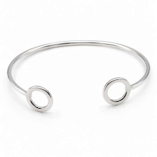 Solid Sterling Silver 925 1.8mm Wide Open Circle Bangle 60mm Oval