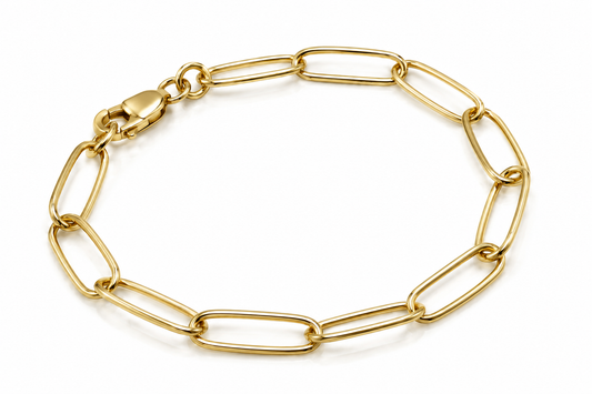 Genuine Handmade 17cm Solid 9ct 375 Yellow, Rose or White Gold Paper Clip Paperclip Bracelet
