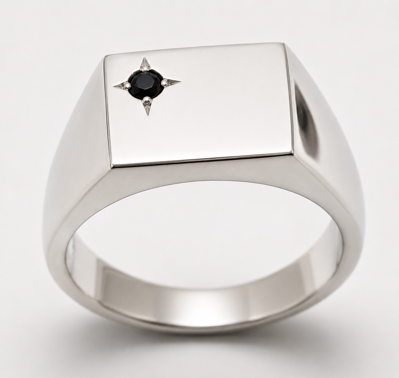 Solid Sterling Silver 925 Black Sapphire Square Signet Ring - Choose your size H to P