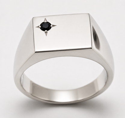 Solid Sterling Silver 925 Black Sapphire Square Signet Ring - Choose your size H to P