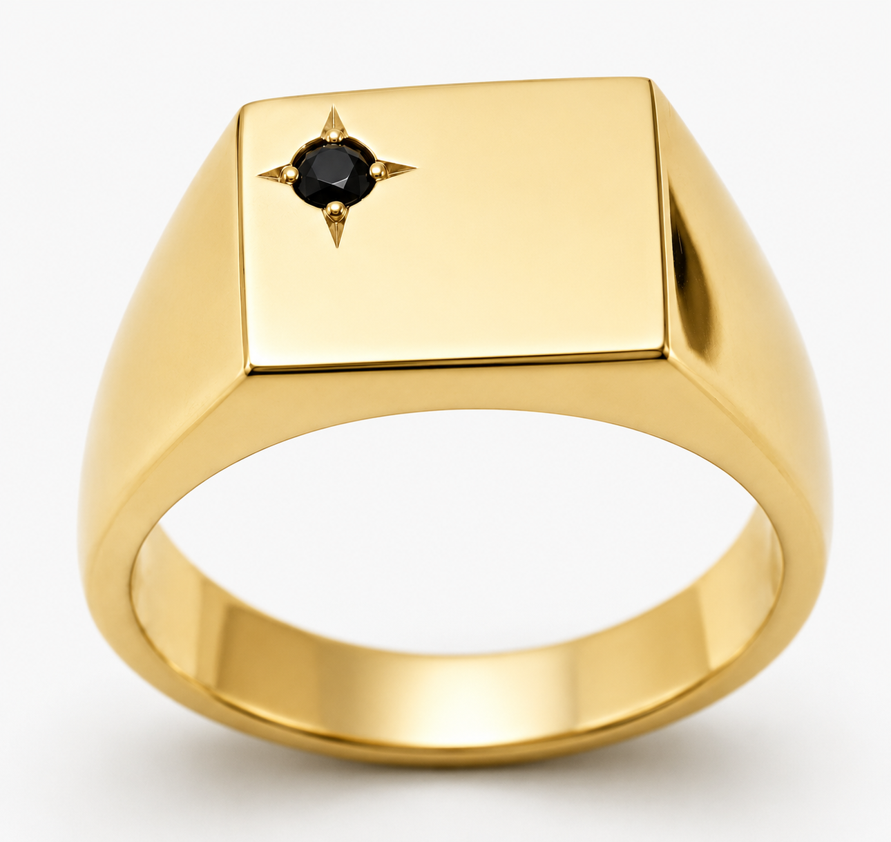 Genuine Heavy Solid 9ct 9k 375 Yellow, Rose or White Gold Rectangular Men Signet Ring, Set with Blue Sapphire