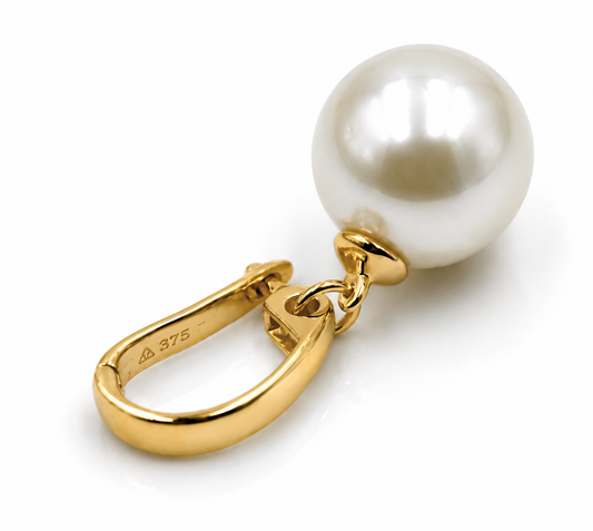 Genuine 9ct 9k 375 Yellow, Rose or White Gold 375 12mm Shell White Pearl Ball Enhancer Pendant