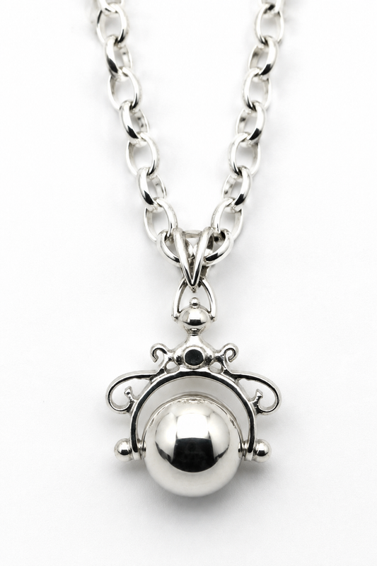 Sterling Silver 925 Belcher Necklace Chain 80cm + Spinner Ball Pendant