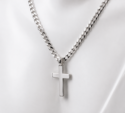 Kaedesigns Full Solid New Sterling Silver 925 Plain Cross Pendant & 60cm Chain