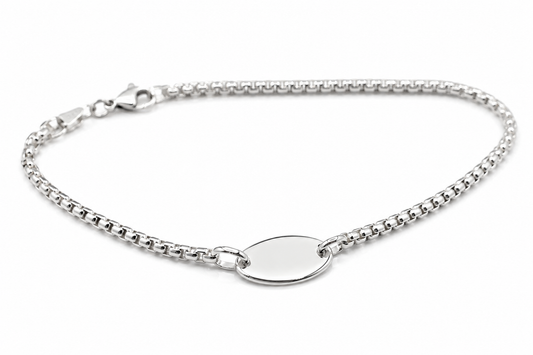 Sterling Silver 925 2.6mm Round Box Bracelet with Oval Engraving Shape