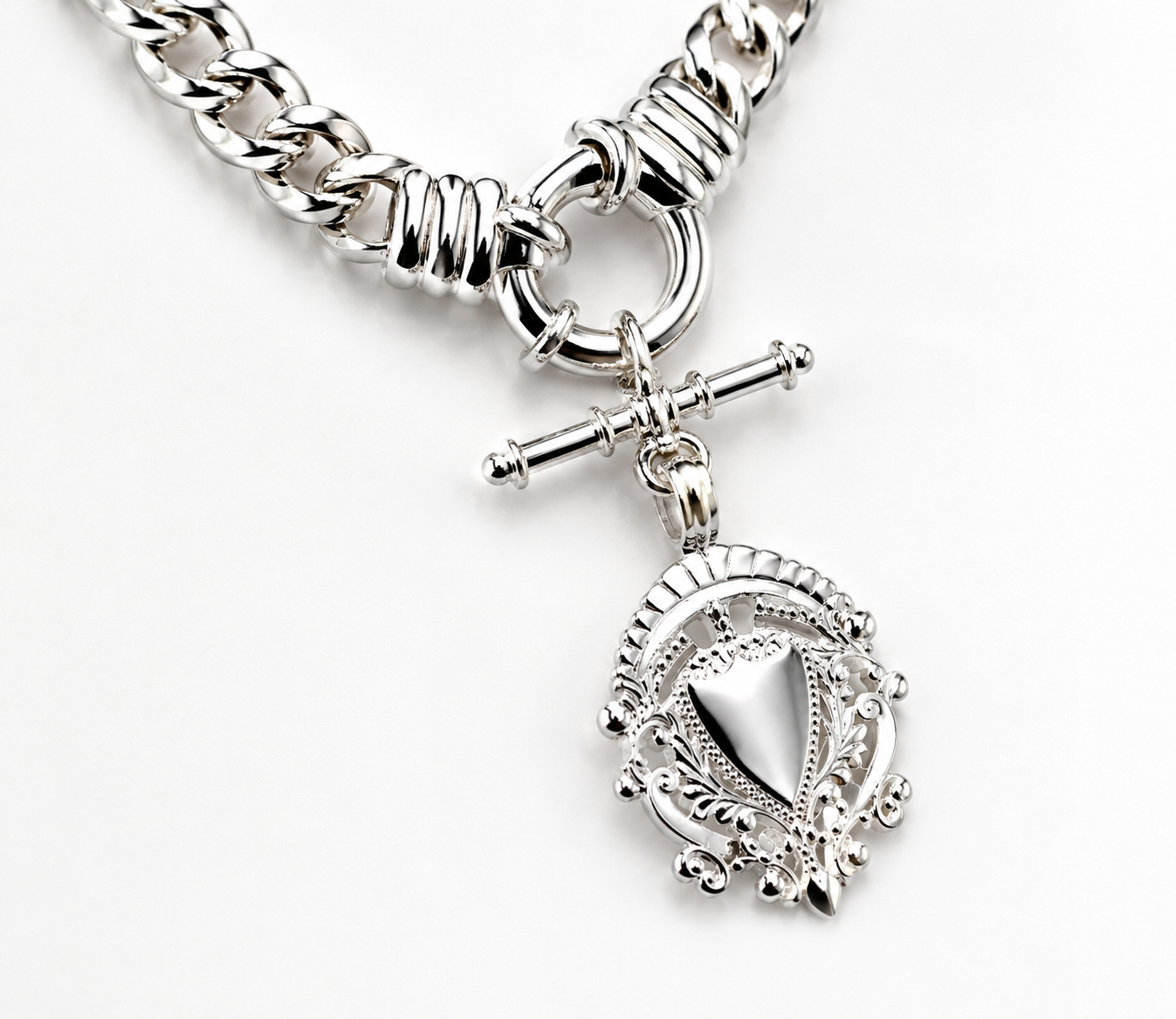 Genuine Sterling Silver 925 Heavy Curb Chain Necklace with T-Bar