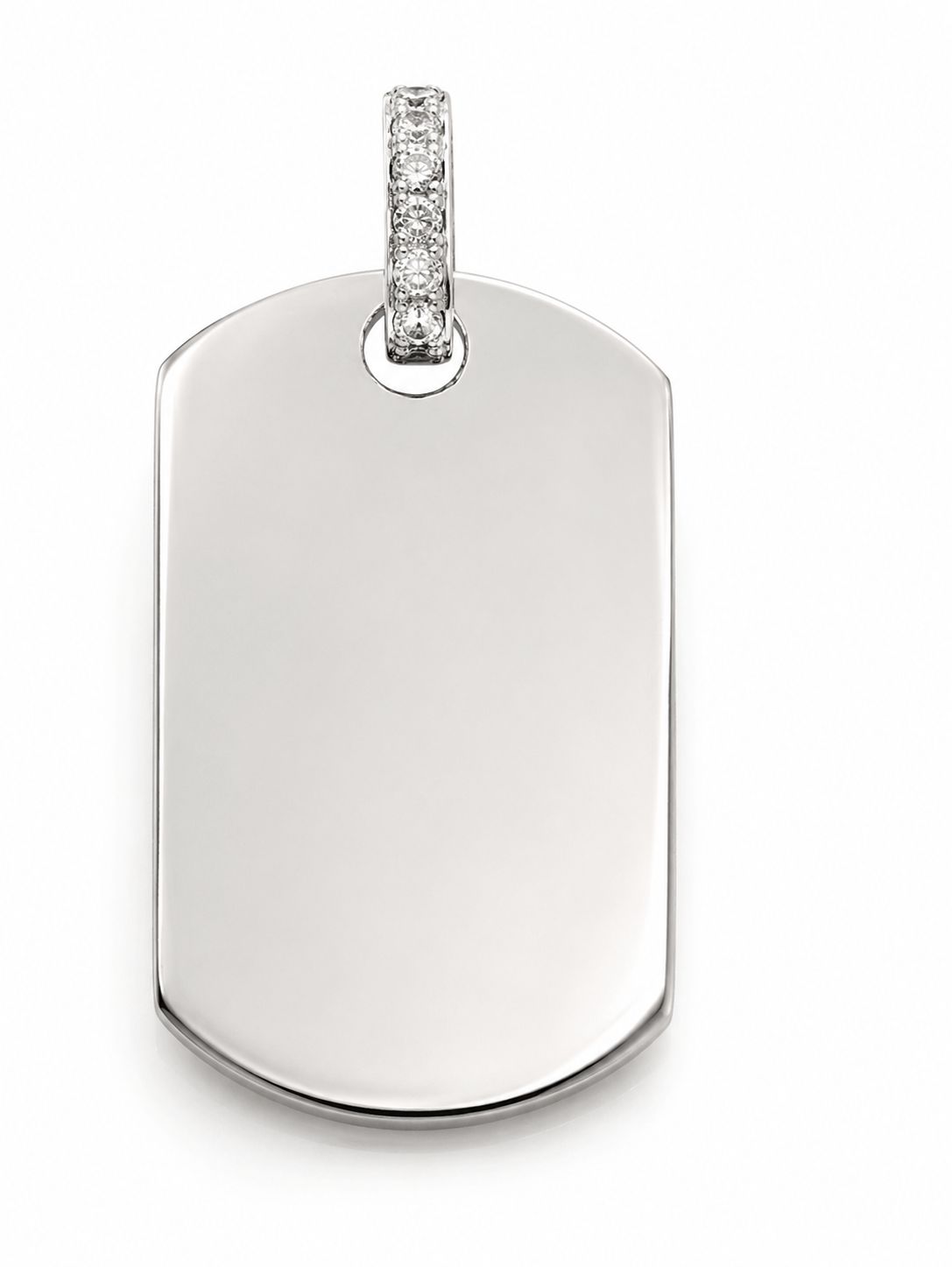 Sterling SIlver 925 Dog Tag Pendant with White CZ Bail