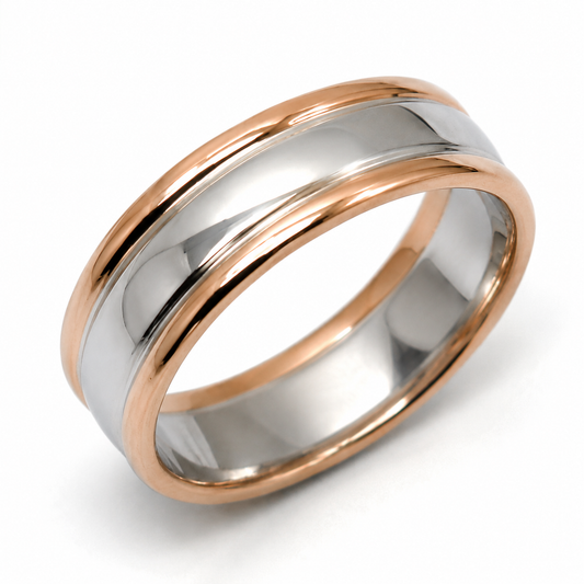 Kaedesigns Genuine Solid 9ct 9K 375 White & Rose Gold Heavy Band Ring - Choose your ring size Q to Z