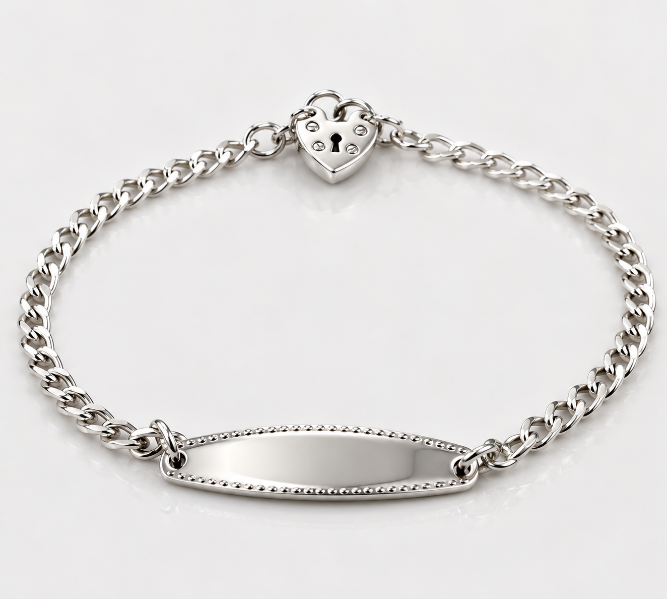 Sterling Silver 925 Childs Baby Identity Bracelet With Padlock