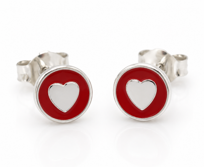 Genuine Sterling Silver 925 6mm Red Enamel Heart Studs Stud Earrings