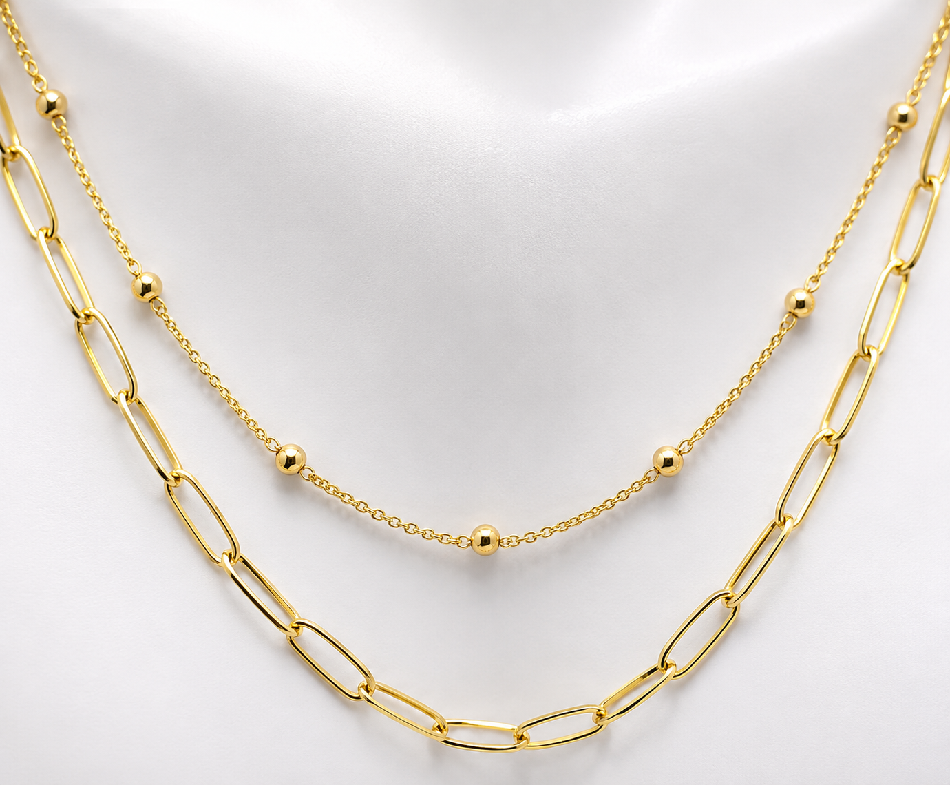 Genuine 46cm 18ct 750 Yellow Gold Paper Clip + Ball Chain Necklace Stackable
