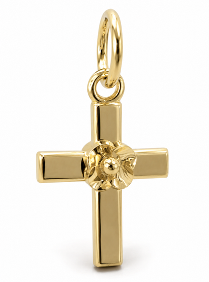 Genuine 9ct 9k 375 Yellow, Rose or White Gold Small Fancy Rose Flower Cross Tiny Small Pendant / Charm