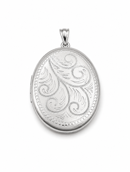 Sterling Silver 925 Oval Engraved Pendant Locket 2 photos