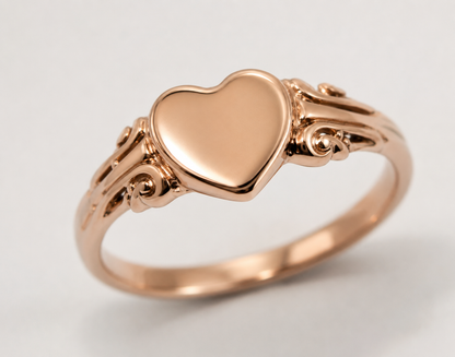Genuine 9ct 9Kt 375 Yellow, Rose or White Gold 375 Heart Signet Ring - Choose your size H to P