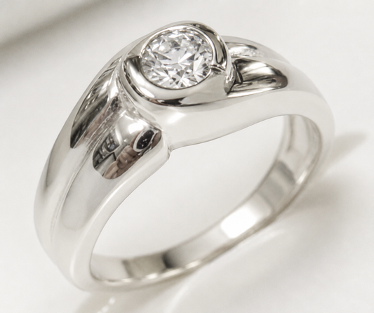 Size K Sterling Silver 925 Lab Grown Diamond Diamond Dress Ring Bezel Set Round