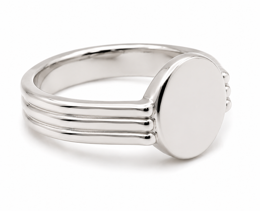 Sterling Silver 925 Oval Signet Ring -Free laser engraving of 2 initials - Choose your size from H to P
